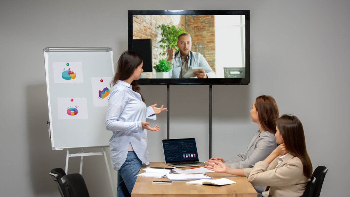 A business meeting in a virtual office space