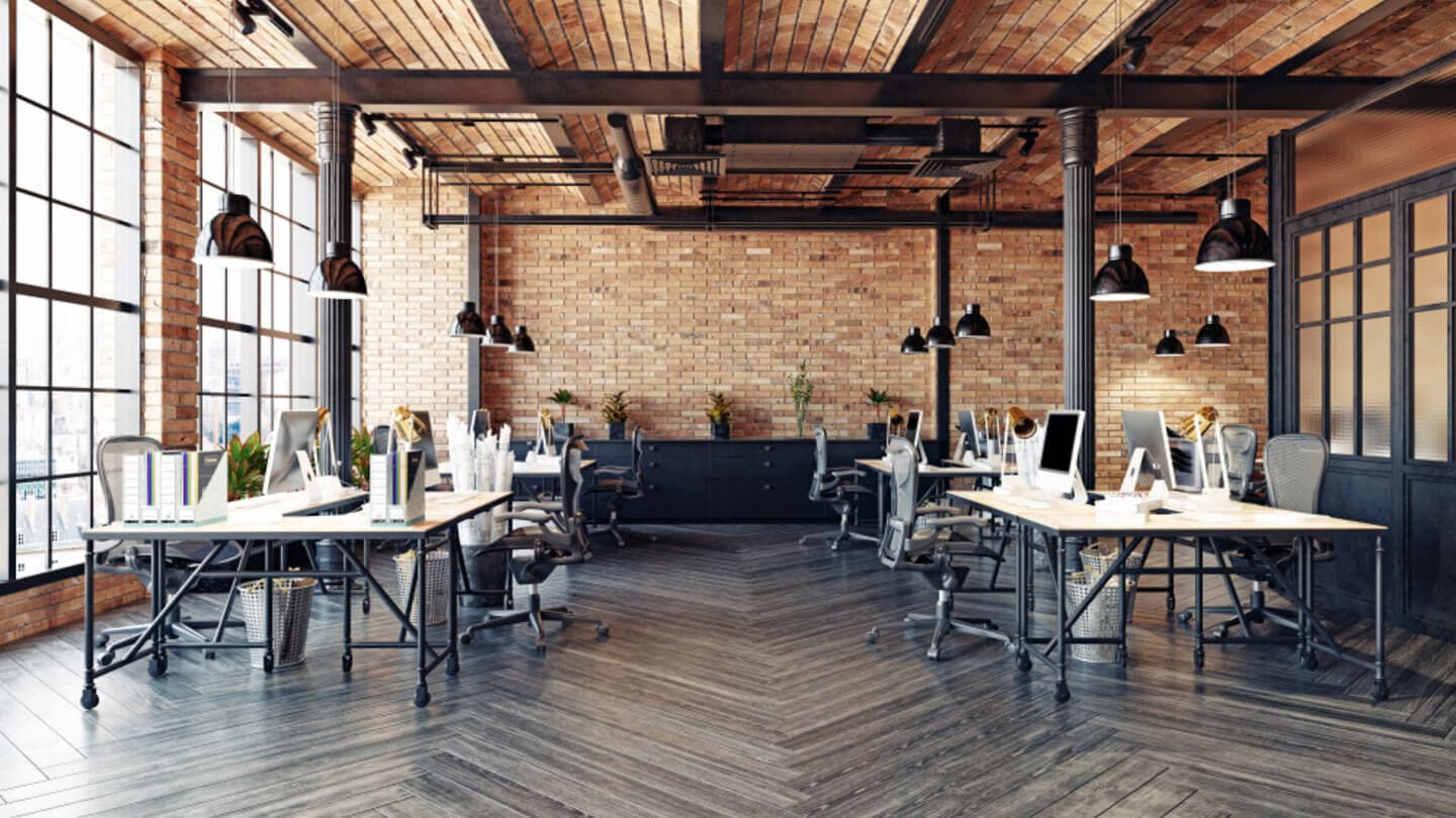 A large modern and vibrand co-working space