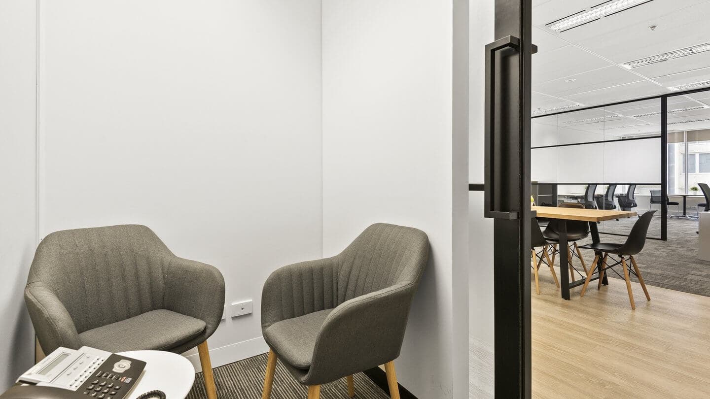 Inside the private phone booth available at Workspace365, on Level 8, 330 Collins Street, Melbourne