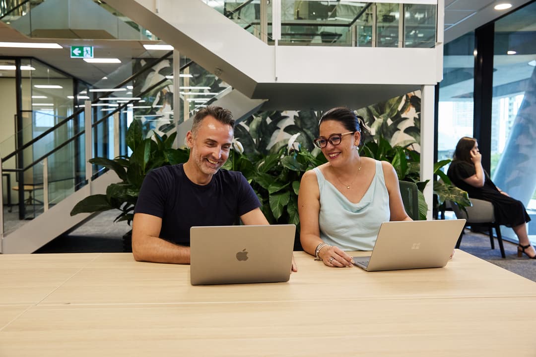 Colleagues working together at Workspace365, West Village, Brisbane.