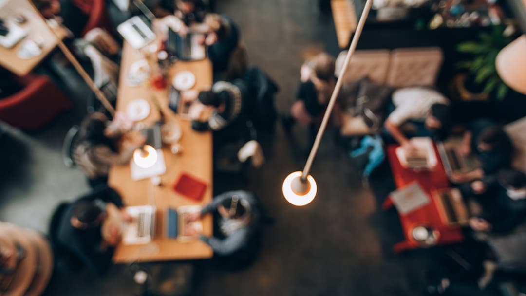 Looking down at a co-working space