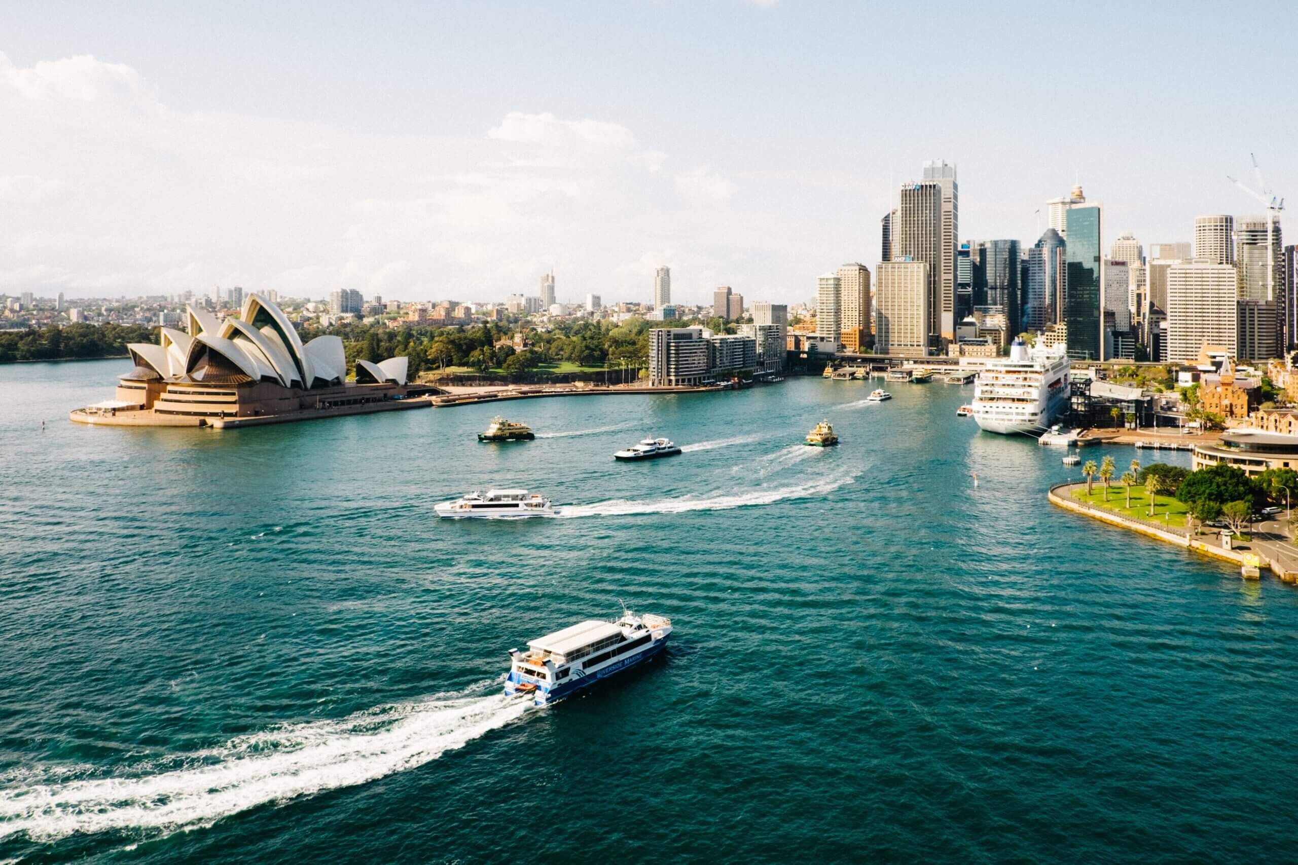 View of Sydney Habour from the Harbour Bridge.