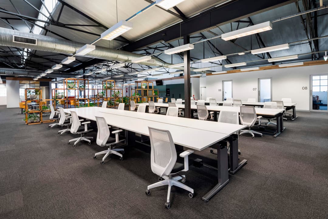 Large shared co-working desk space at 90 Maribyrnong Street, Footscray