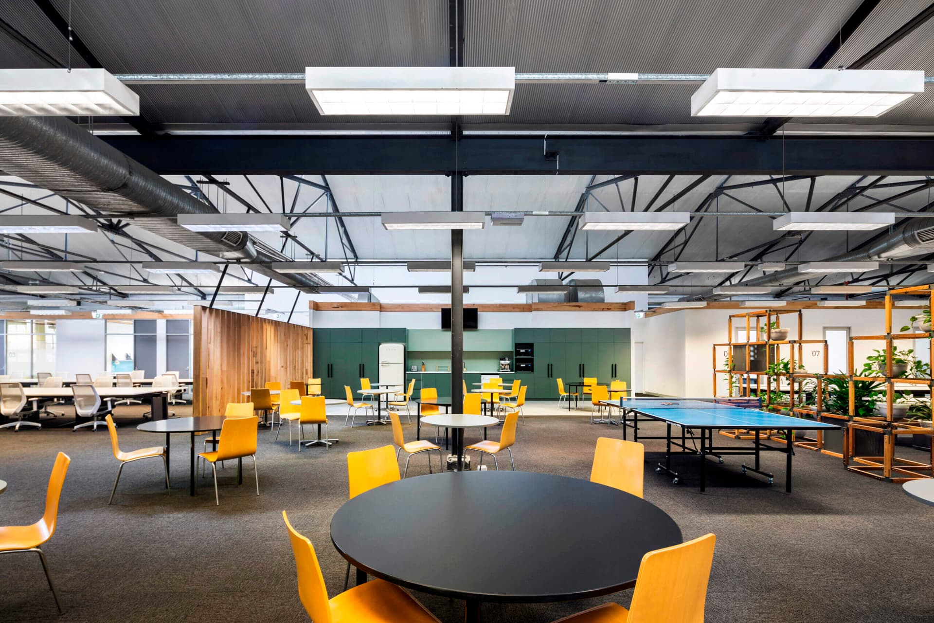 Workspace365 common area with seating and table tennis table at 90 Maribyrnong Street, Footscray