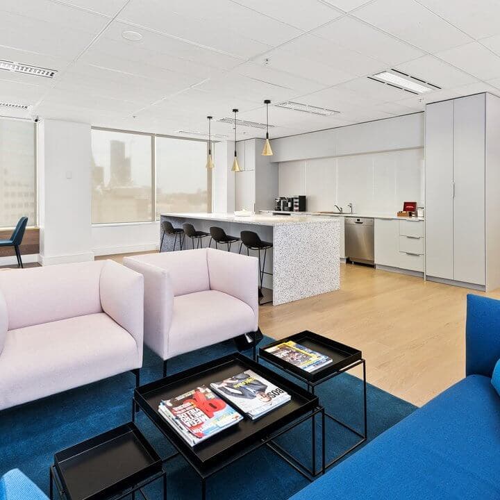Inside the Level 15 breakout room at Workspace365 in 330 Collins Street, Melbourne